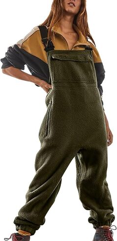 Fleece Overalls for Women Loose Fit Winter Fuzzy Jumpsuits with Pockets Fluffy Snow Bibs Adjustable Strap Snowsuit in Saudi Arabia