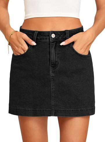 Sidefeel Womens Jean Skirt High Waisted Stretchy Denim Skort Mini Skirt with Pockets in Saudi Arabia