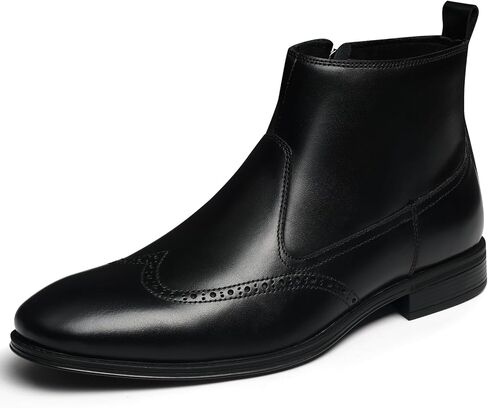 Chelsea Boots Men, Genuine Leather Brogue Wingtip Mens Dress Boots with Side Zipper, Comfortable Stylish Slip On Chukka Ankle Boots, Casual Oxford Boots for Men in Saudi Arabia