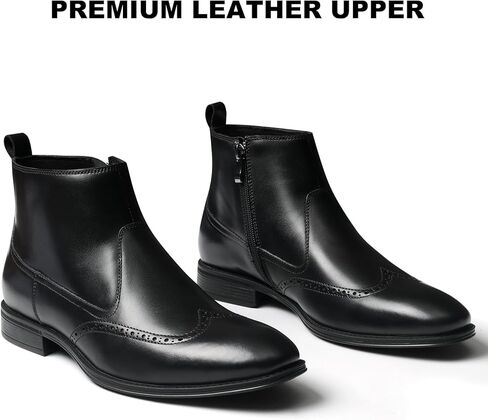 Chelsea Boots Men, Genuine Leather Brogue Wingtip Mens Dress Boots with Side Zipper, Comfortable Stylish Slip On Chukka Ankle Boots, Casual Oxford Boots for Men in Saudi Arabia