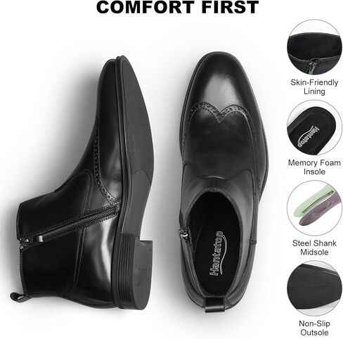 Chelsea Boots Men, Genuine Leather Brogue Wingtip Mens Dress Boots with Side Zipper, Comfortable Stylish Slip On Chukka Ankle Boots, Casual Oxford Boots for Men in Saudi Arabia