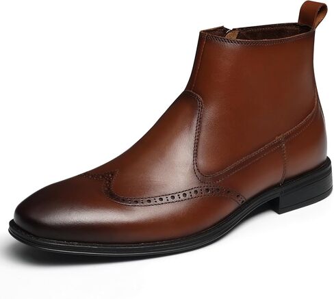 Chelsea Boots Men, Genuine Leather Brogue Wingtip Mens Dress Boots with Side Zipper, Comfortable Stylish Slip On Chukka Ankle Boots, Casual Oxford Boots for Men in Saudi Arabia
