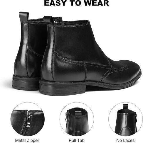 Chelsea Boots Men, Genuine Leather Brogue Wingtip Mens Dress Boots with Side Zipper, Comfortable Stylish Slip On Chukka Ankle Boots, Casual Oxford Boots for Men in Saudi Arabia