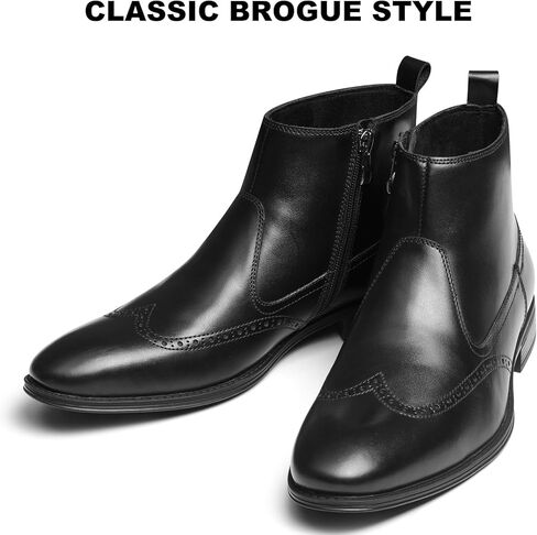 Chelsea Boots Men, Genuine Leather Brogue Wingtip Mens Dress Boots with Side Zipper, Comfortable Stylish Slip On Chukka Ankle Boots, Casual Oxford Boots for Men in Saudi Arabia