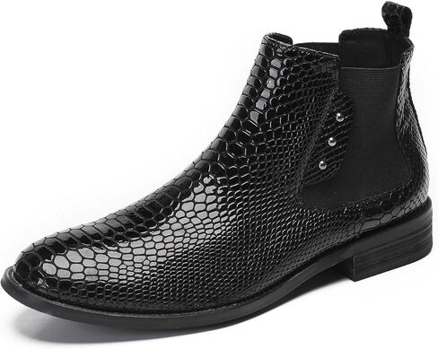 Santimon Mens Chelsea Boots Casual Dress Party Snakeskin Pattern Western Ankle Boots Genuine Leather Wedding Prom Zipper Beads Cowboy Tuxedo Chukka Boots in Saudi Arabia