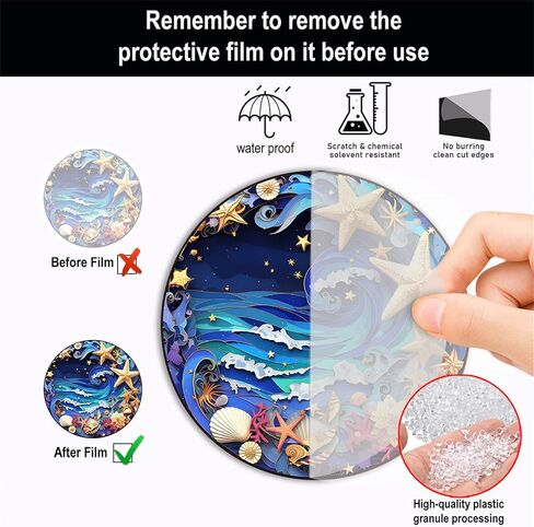 Ocean Beach Stained Glass Window Hanging Panels Acrylic Indoor Outdoor Round Windows Hanger Kitchen Bedroom Garden Wall Art Decor Gifts for Women Mom Grandma Teacher in Saudi Arabia