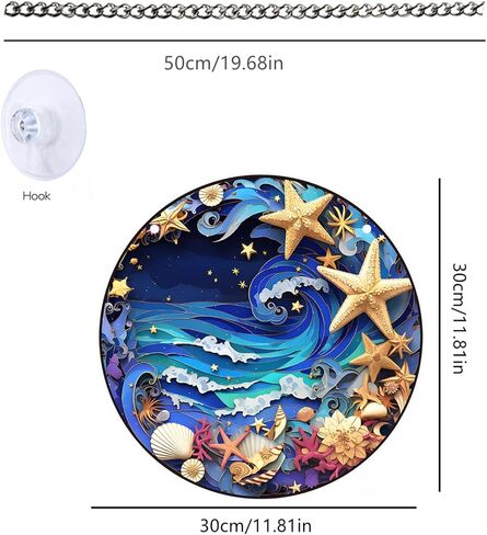Ocean Beach Stained Glass Window Hanging Panels Acrylic Indoor Outdoor Round Windows Hanger Kitchen Bedroom Garden Wall Art Decor Gifts for Women Mom Grandma Teacher in Saudi Arabia