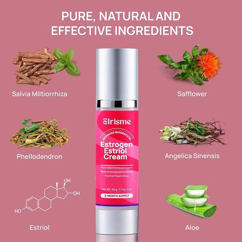 كريم استريول لتخفيف انقطاع الطمث للنساء: كريم الاستروجين الحيوي الطبيعي، توازن الهرمونات، دعم فترة ما قبل انقطاع الطمث - صحة المهبل، حكة الفرج، الهبات الساخنة، التعرق الليلي، 50 مل in Kuwait