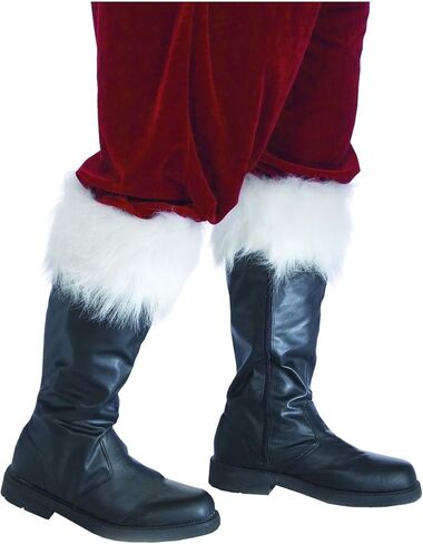 Halco Professional Santa Claus Boots Medium 949 Shoe Size 9-10 Black Polyurethane Side Zipper White Long Hair Plush Cuffs Foot in Saudi Arabia