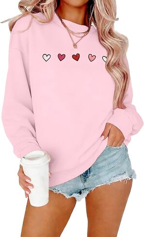 ASTANFY Valentines Sweatshirts Women Valentines Day Sweater Embroidered Love Heart Sweatshirt Cute Oversized Lover Shirt in Saudi Arabia