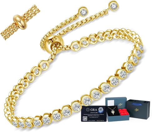 Moissanite Tennis Bracelet Adjustable for Women - 14k Gold Plated Sterling Silver Lab-created Diamond Link Bracelets Luxury Dainty Birthday Wedding Anniversary Womens Mom Wife Girlfriend Jewelry Gifts in Saudi Arabia