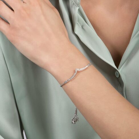Jewelili Enchanted Disney Fine Jewelry Sterling Silver and 10K Rose Gold 1/10 Cttw Diamond Aurora Bracelet in Saudi Arabia