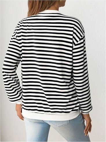 MakeMeChic Women's Maternity Sweatshirt Striped Heart Embroidery Crew Neck Long Sleeve Tops in Saudi Arabia