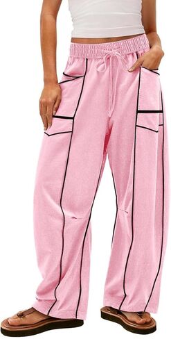 Barrel Sweatpants Women | Striped Wide Leg Drawstring Sweatpant, Palazzo Casual Baggy Pants, High Waist Lounge Pant in Saudi Arabia
