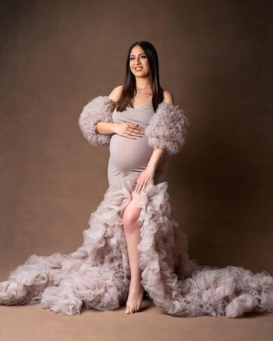 Mermaid Maternity Dresses for Photoshoot Tulle Robes Off Shoulder Puffy Ruffle Photography Pregnancy Gowns in Saudi Arabia