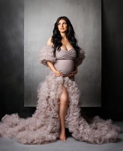 Mermaid Maternity Dresses for Photoshoot Tulle Robes Off Shoulder Puffy Ruffle Photography Pregnancy Gowns in Saudi Arabia
