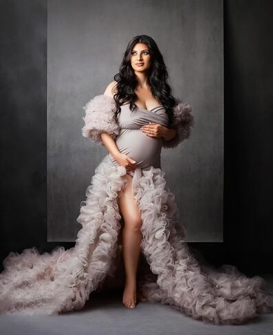 Mermaid Maternity Dresses for Photoshoot Tulle Robes Off Shoulder Puffy Ruffle Photography Pregnancy Gowns in Saudi Arabia