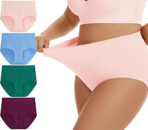 Women's High Waisted Shapewear Underwear, Plus Size Tummy Control Full Coverage Briefs Panties for Ladies 4 Pack in Saudi Arabia