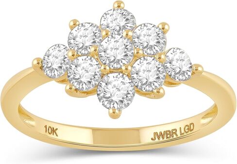 Jewelili 10K Yellow Gold 1 Cttw Round Lab Grown Diamond Cluster Anniversary Ring for Women | Size 6, 7 & 8 in Saudi Arabia