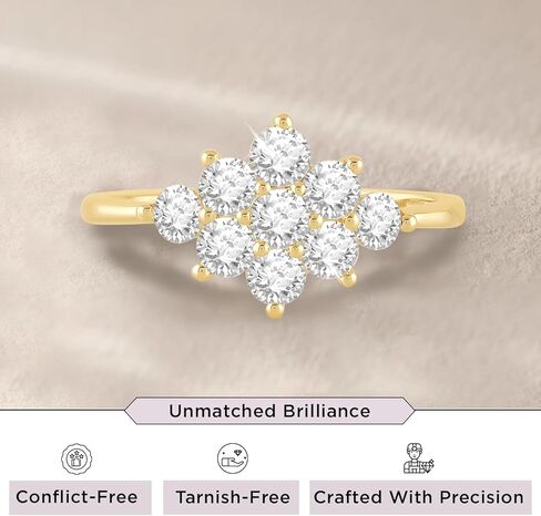 Jewelili 10K Yellow Gold 1 Cttw Round Lab Grown Diamond Cluster Anniversary Ring for Women | Size 6, 7 & 8 in Saudi Arabia