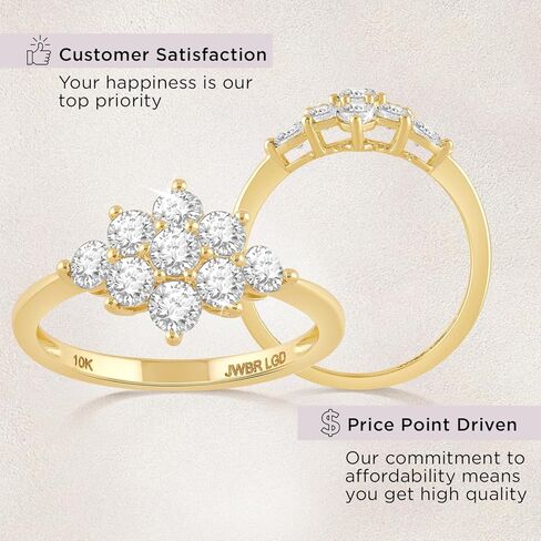Jewelili 10K Yellow Gold 1 Cttw Round Lab Grown Diamond Cluster Anniversary Ring for Women | Size 6, 7 & 8 in Saudi Arabia