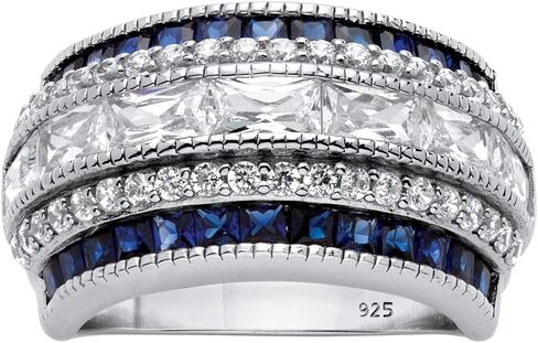 Palm Beach Jewelry PalmBeach Platinum-Plated Sterling Silver Emerald Cut Cubic Zirconia and Simulated Princess Green Emerald or Blue Sapphire Anniversary Ring Size 8 in Saudi Arabia