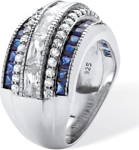 Palm Beach Jewelry PalmBeach Platinum-Plated Sterling Silver Emerald Cut Cubic Zirconia and Simulated Princess Green Emerald or Blue Sapphire Anniversary Ring Size 8 in Saudi Arabia