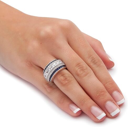 Palm Beach Jewelry PalmBeach Platinum-Plated Sterling Silver Emerald Cut Cubic Zirconia and Simulated Princess Green Emerald or Blue Sapphire Anniversary Ring Size 8 in Saudi Arabia