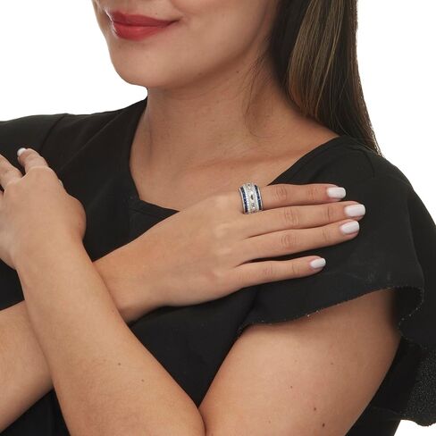 Palm Beach Jewelry PalmBeach Platinum-Plated Sterling Silver Emerald Cut Cubic Zirconia and Simulated Princess Green Emerald or Blue Sapphire Anniversary Ring Size 8 in Saudi Arabia