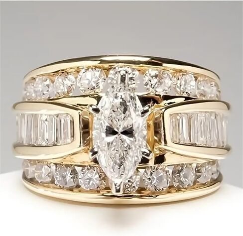 Luxury Marquise Cut Cubic Zirconia Wide Rings for Women Gorgeous Anniversary Party Accessories in Saudi Arabia