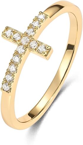 14K Gold Plated Cross Rings,925 Sterling Silver Hypoallergenic Rings With Cubic Zirconia Unique Anniversary Band Rings for Her in Saudi Arabia