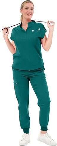 SUNME Scrubs for Women Set - Classic V-Neck Top & Jogger Pants with 11 Pockets Medical Workwear for Nurse Doctor in Kuwait
