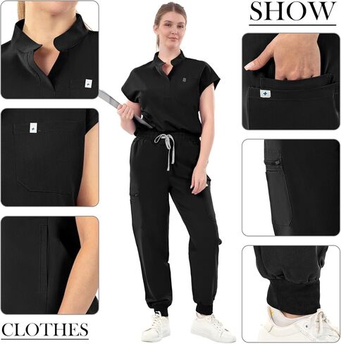 SUNME Scrubs for Women Set - Classic V-Neck Top & Jogger Pants with 11 Pockets Medical Workwear for Nurse Doctor in Kuwait