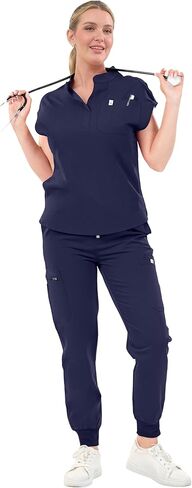 SUNME Scrubs for Women Set - Classic V-Neck Top & Jogger Pants with 11 Pockets Medical Workwear for Nurse Doctor in Kuwait