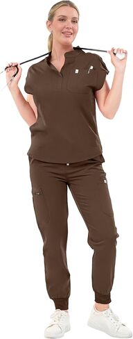 SUNME Scrubs for Women Set - Classic V-Neck Top & Jogger Pants with 11 Pockets Medical Workwear for Nurse Doctor in Kuwait