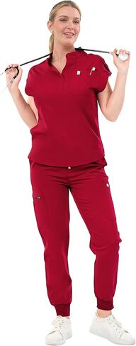 SUNME Scrubs for Women Set - Classic V-Neck Top & Jogger Pants with 11 Pockets Medical Workwear for Nurse Doctor in Kuwait