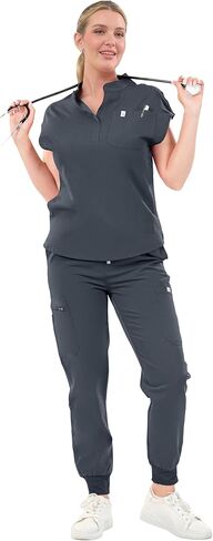 SUNME Scrubs for Women Set - Classic V-Neck Top & Jogger Pants with 11 Pockets Medical Workwear for Nurse Doctor in Kuwait
