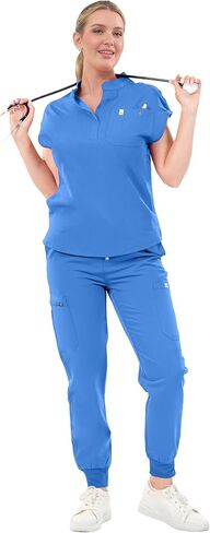 SUNME Scrubs for Women Set - Classic V-Neck Top & Jogger Pants with 11 Pockets Medical Workwear for Nurse Doctor in Kuwait