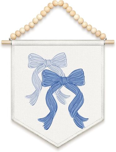 LIANGW ديكور المسكن الأزرق، Preppy الأزرق القوس الساحلية راعية البقر قماش راية، بوهو الخشب الخرز الساحل الشرقي جدار الفن ديكور شنقا راية العلم لغرفة نوم راعية البقر ديكور الغرفة الغربية، 13x11 in Kuwait
