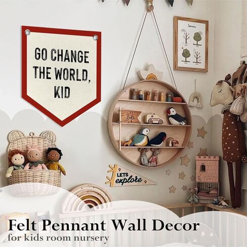 Go Change The World Kid Wall Art Felt Pennant Banner Flag, Kids Nursery Playroom Toddler Room Bedroom Wall Decor, Classroom Play Room Decorations, 12x14 Inch in Saudi Arabia