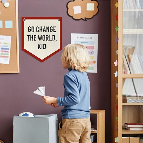 Go Change The World Kid Wall Art Felt Pennant Banner Flag, Kids Nursery Playroom Toddler Room Bedroom Wall Decor, Classroom Play Room Decorations, 12x14 Inch in Saudi Arabia