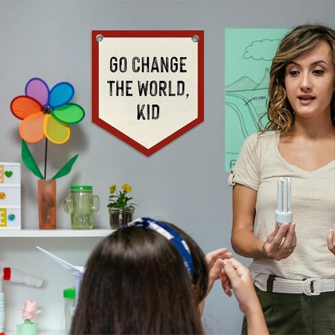 Go Change The World Kid Wall Art Felt Pennant Banner Flag, Kids Nursery Playroom Toddler Room Bedroom Wall Decor, Classroom Play Room Decorations, 12x14 Inch in Saudi Arabia
