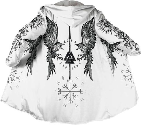 Viking Winter Warm Faux Cashmere Coat, 3D Full Printed Norse Mythology Tattoo, Parka Horn Button Mid-Length Unisex Jacket in Saudi Arabia