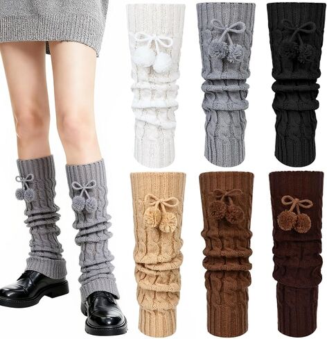 6 Pairs Kawaii Leg Warmers, Cute Lolita Legwarmers with Fluffy Pompoms, Y2K Knitted Loose Socks Pack for Girls & Women in Saudi Arabia