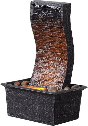 نافورة مياه منحنية على الطاولة LED - مضاءة - شلال زخرفي فريد للمساحات الداخلية والخارجية، ديكور حديقة المكتب المنزلي مع الإضاءة المحيطة in Kuwait