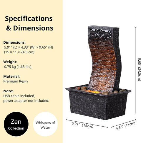 نافورة مياه منحنية على الطاولة LED - مضاءة - شلال زخرفي فريد للمساحات الداخلية والخارجية، ديكور حديقة المكتب المنزلي مع الإضاءة المحيطة in Kuwait