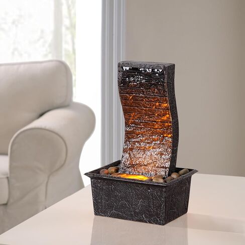 نافورة مياه منحنية على الطاولة LED - مضاءة - شلال زخرفي فريد للمساحات الداخلية والخارجية، ديكور حديقة المكتب المنزلي مع الإضاءة المحيطة in Kuwait