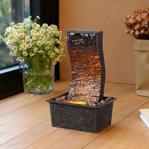 نافورة مياه منحنية على الطاولة LED - مضاءة - شلال زخرفي فريد للمساحات الداخلية والخارجية، ديكور حديقة المكتب المنزلي مع الإضاءة المحيطة in Kuwait