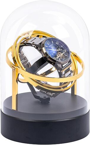 Ultra Quiet Watch Winder for Automatic Watches - Luxury Black Base & Clear Glass Dome, <15dB Silent Rotation, Ideal Watch Storage & Display Case for Men (Gold) in Saudi Arabia