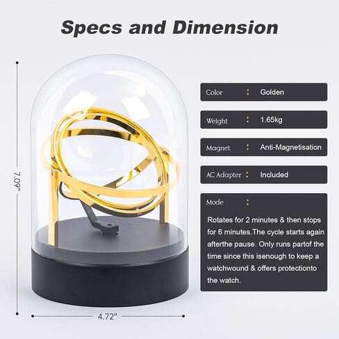 Ultra Quiet Watch Winder for Automatic Watches - Luxury Black Base & Clear Glass Dome, <15dB Silent Rotation, Ideal Watch Storage & Display Case for Men (Gold) in Saudi Arabia